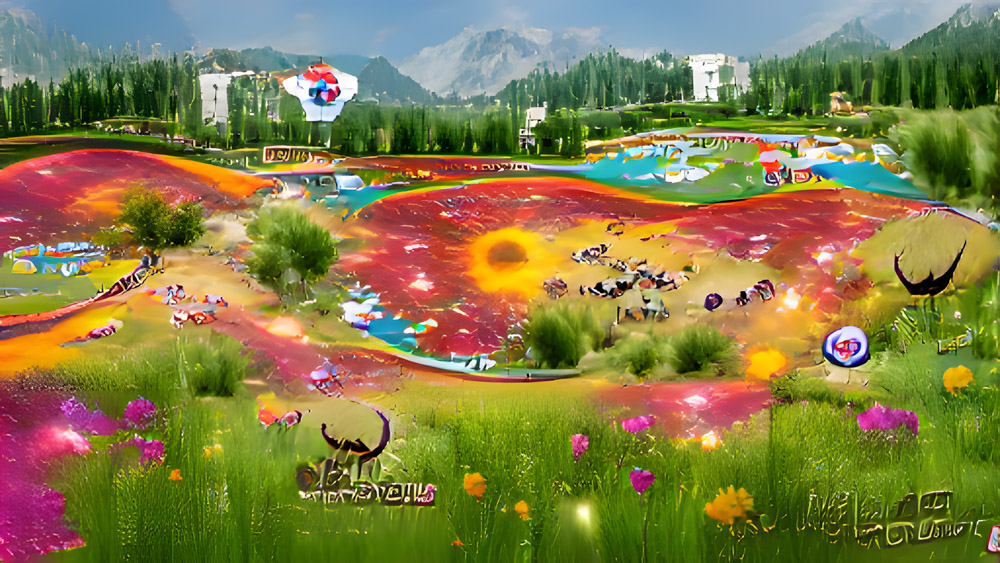 …eine bunte Blumenwiese mit tausenden blühenden Pflanzen, die unter einer strahlenden Sonne das wilde Leben und Treiben um sich herum genießen :-)