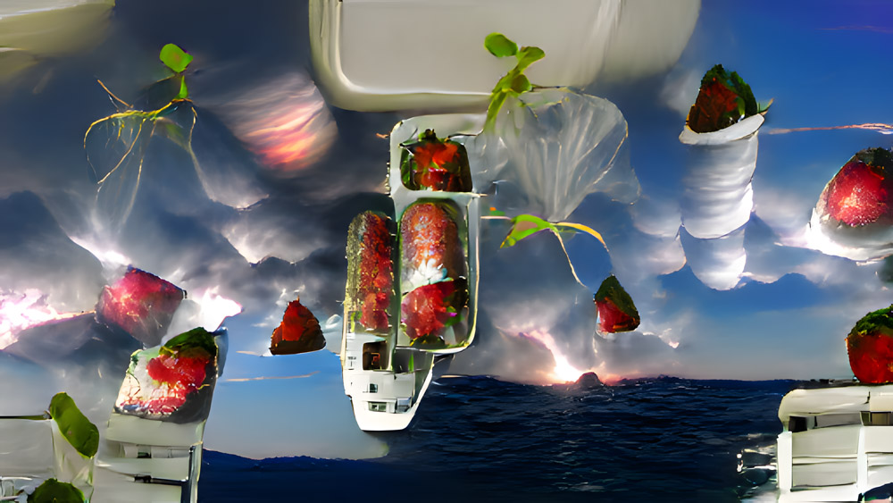 …ein Himmelsstürmer, der mit empfindsamen Erdbeeren auf einem Boot aus Plastikkanistern gen Athen reist
