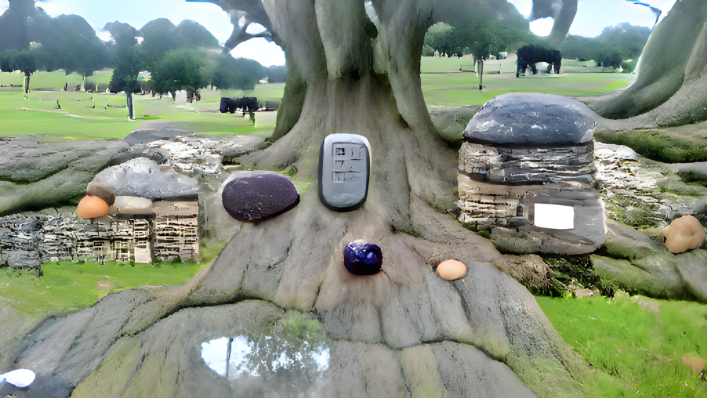 …ein Stein auf dem Baum und 7000 Steine neben 7000 Eichen
